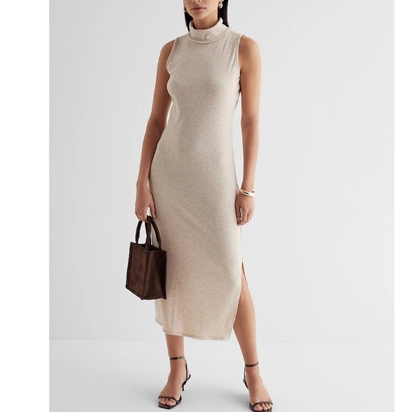Express Dresses & Skirts - Express Ribbed Mock Neck Midi Dress Oatmeal Heather M